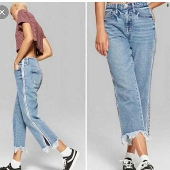 wild fable Denim - Wild Fable Wide leg High Waisted Ankle Zip Side Jeans Sz 6 Skater Raw Hem Baggy